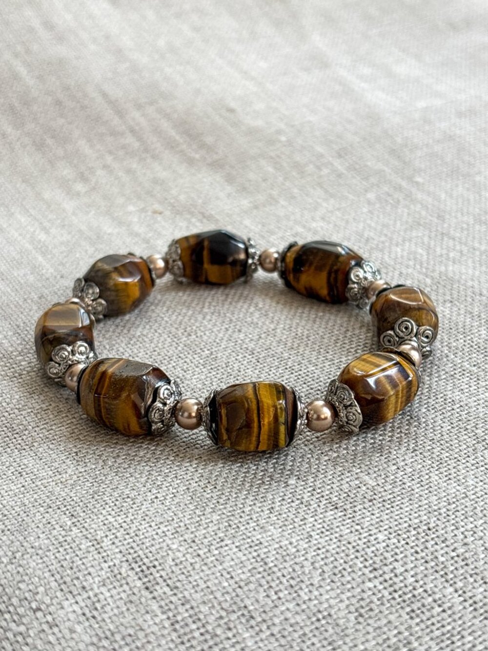Handmade Tigers Eye and Swarovski Pearl Bracelet